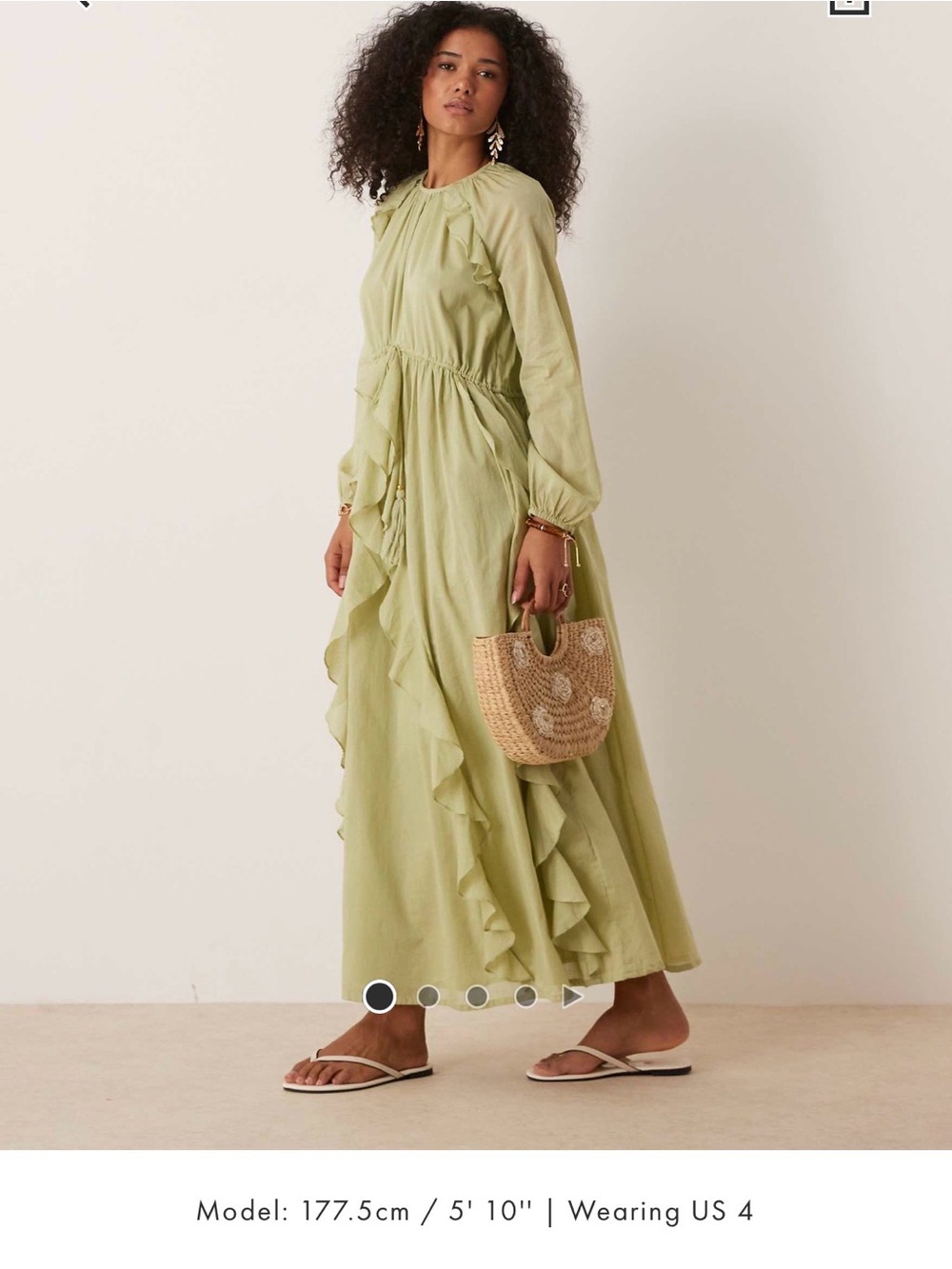ASOS DESIGN Maxi Ruffle Tie-Waist Dress in Light Green
